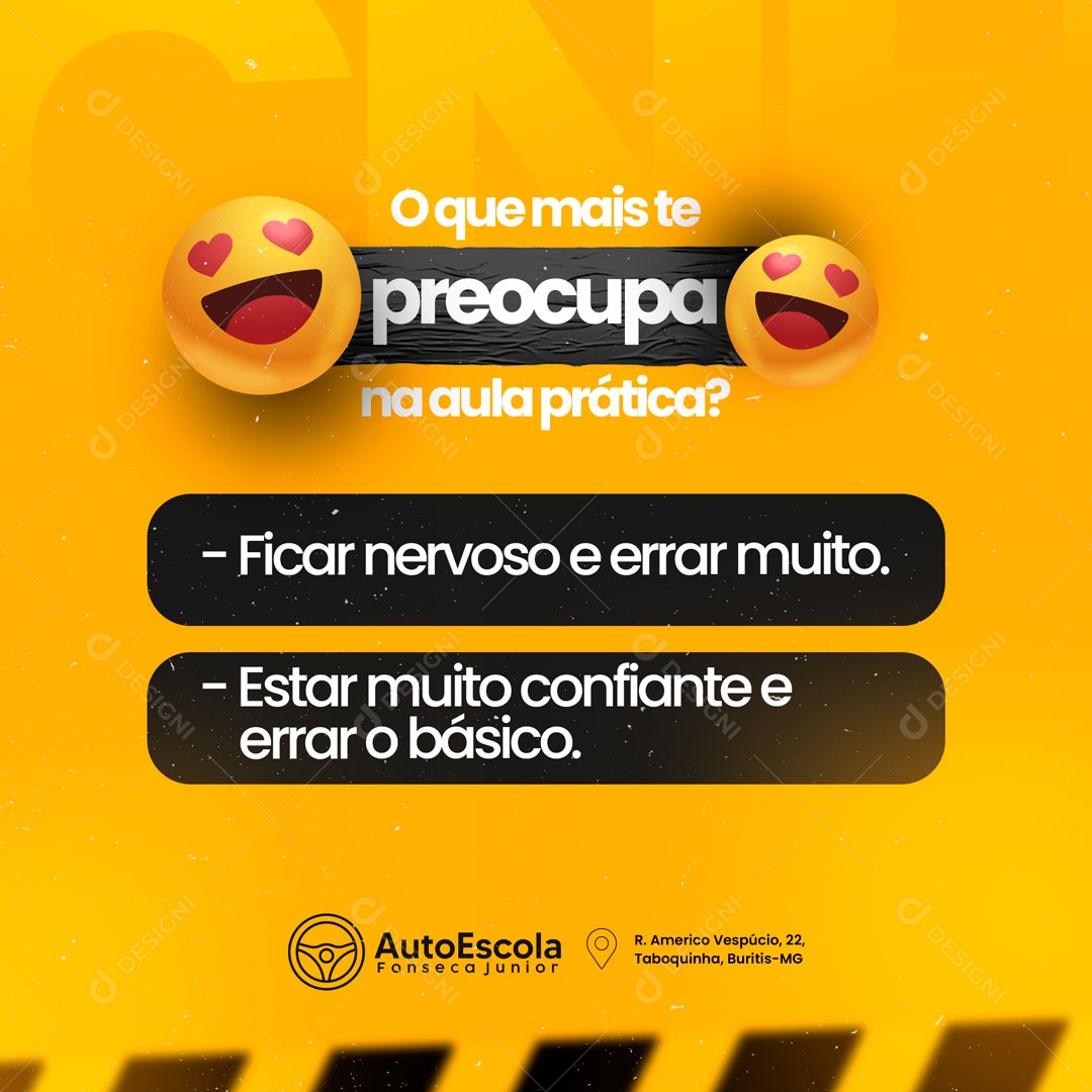 O Que Mais Te Preocupa na Aula Prática? Auto Escola Social Media PSD Editável