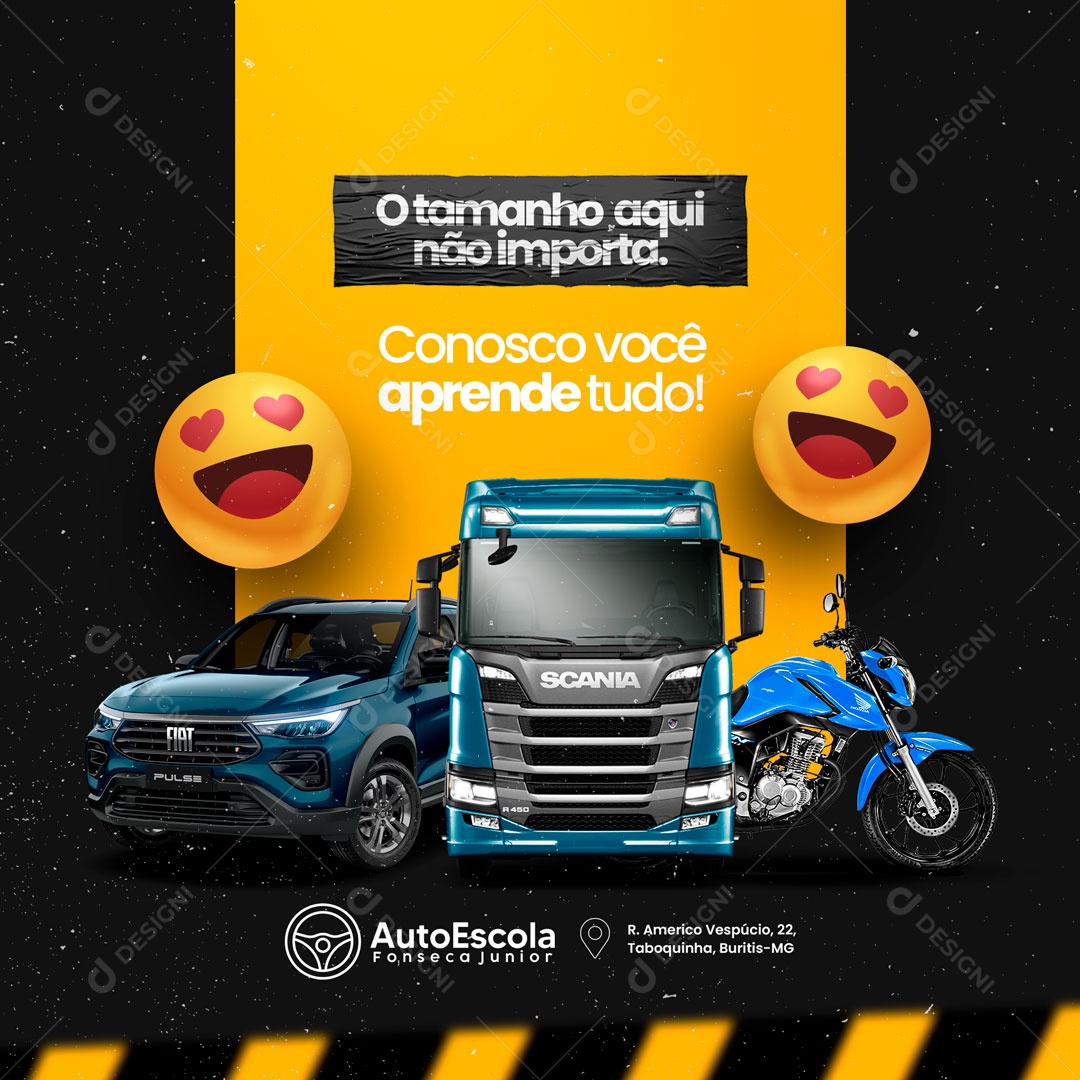 Conosco Você Aprende Tudo! Auto Escola Social Media PSD Editável