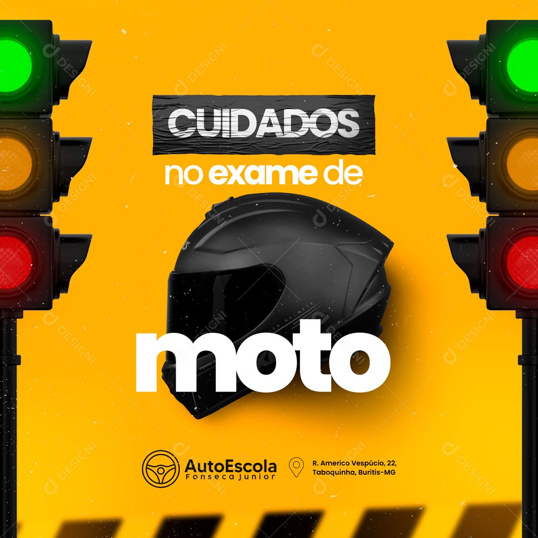 Cuidados no Exame de Moto Auto Escola Social Media PSD Editável