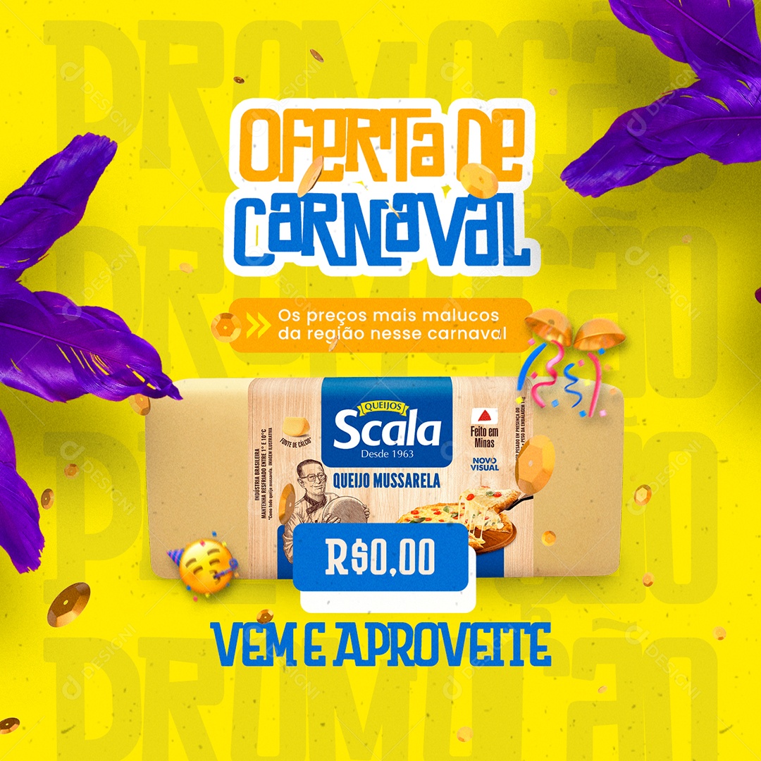 Oferta de Carnaval Queijo Mussarela Supermercado Social Media PSD Editável