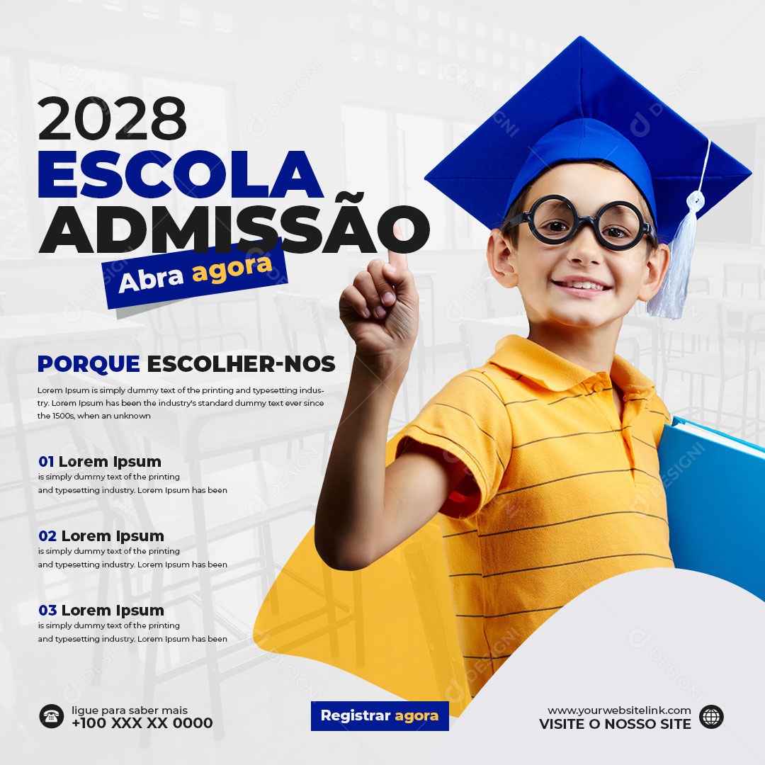 Escola Admissão Já Aberto Para Inscrições Social Media PSD Editável