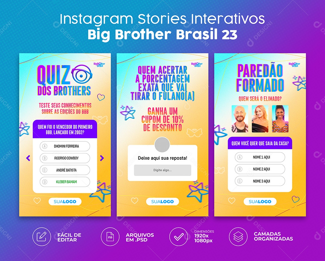 Post Stories Interativos Big Brother Brasil 2023 Social Media PSD Editável