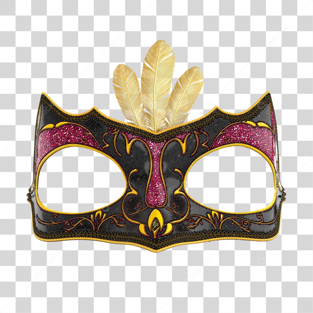 Máscara De Carnaval Preta Elemento 3D Para Composição PNG Transparente