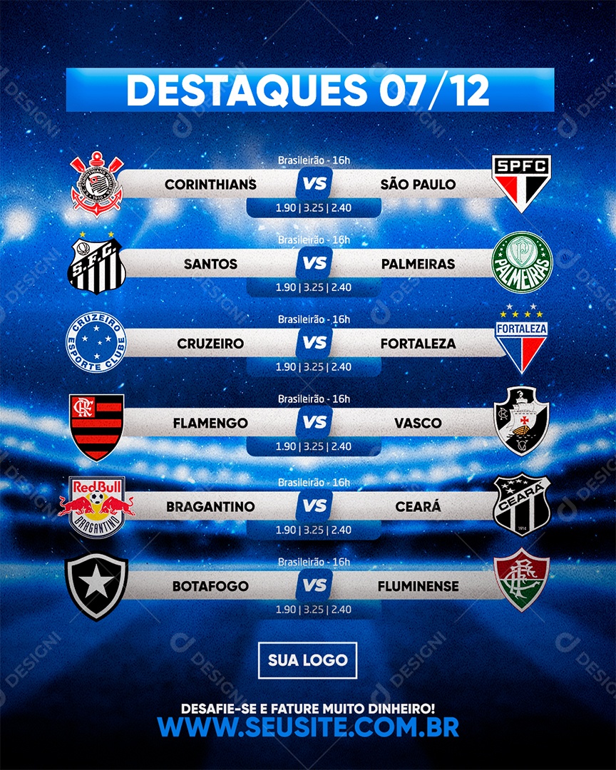 Social Media Apostas Destaques do Dia PSD Editável