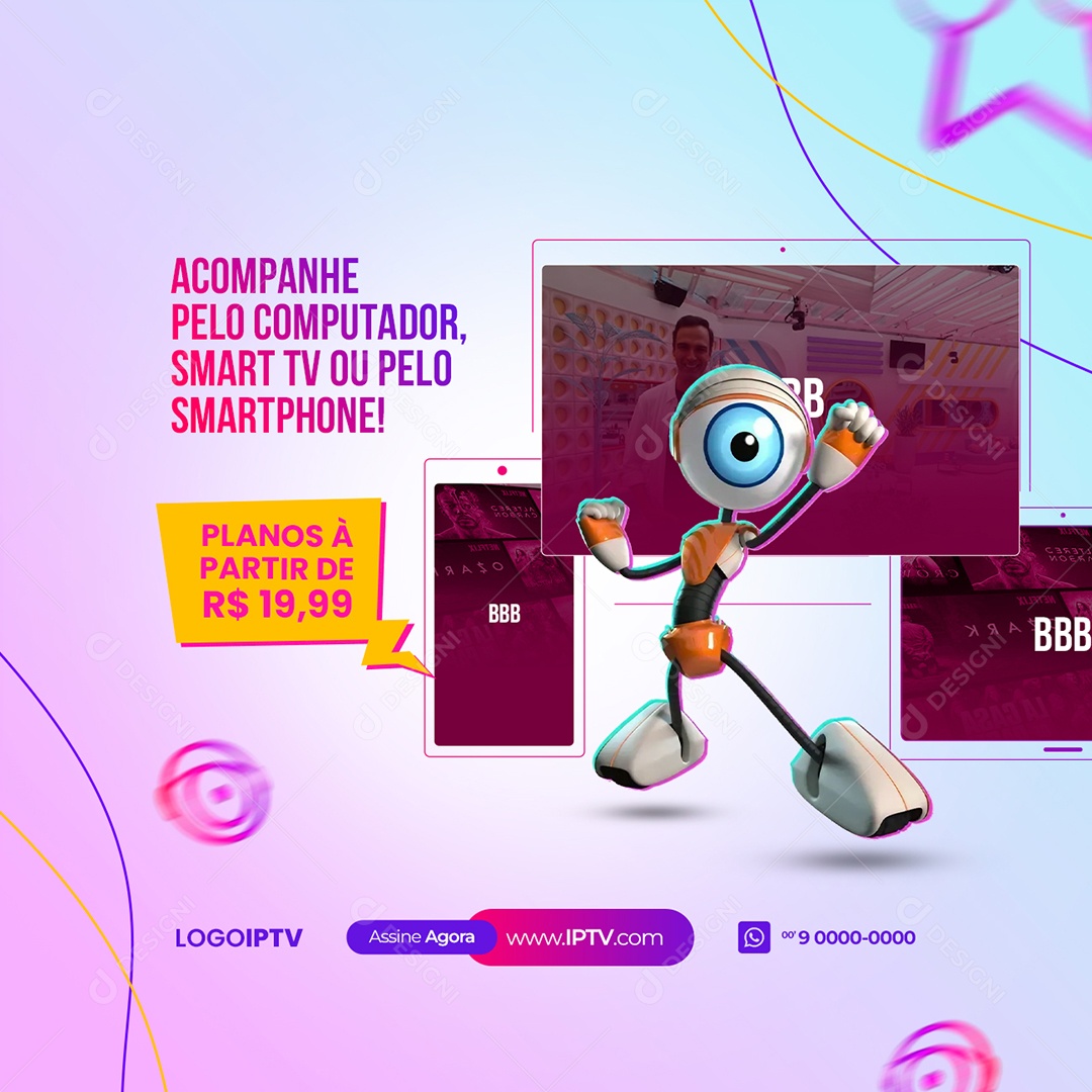 Acompanhe Pelo Computador BBB IPTV Social Media PSD Editável