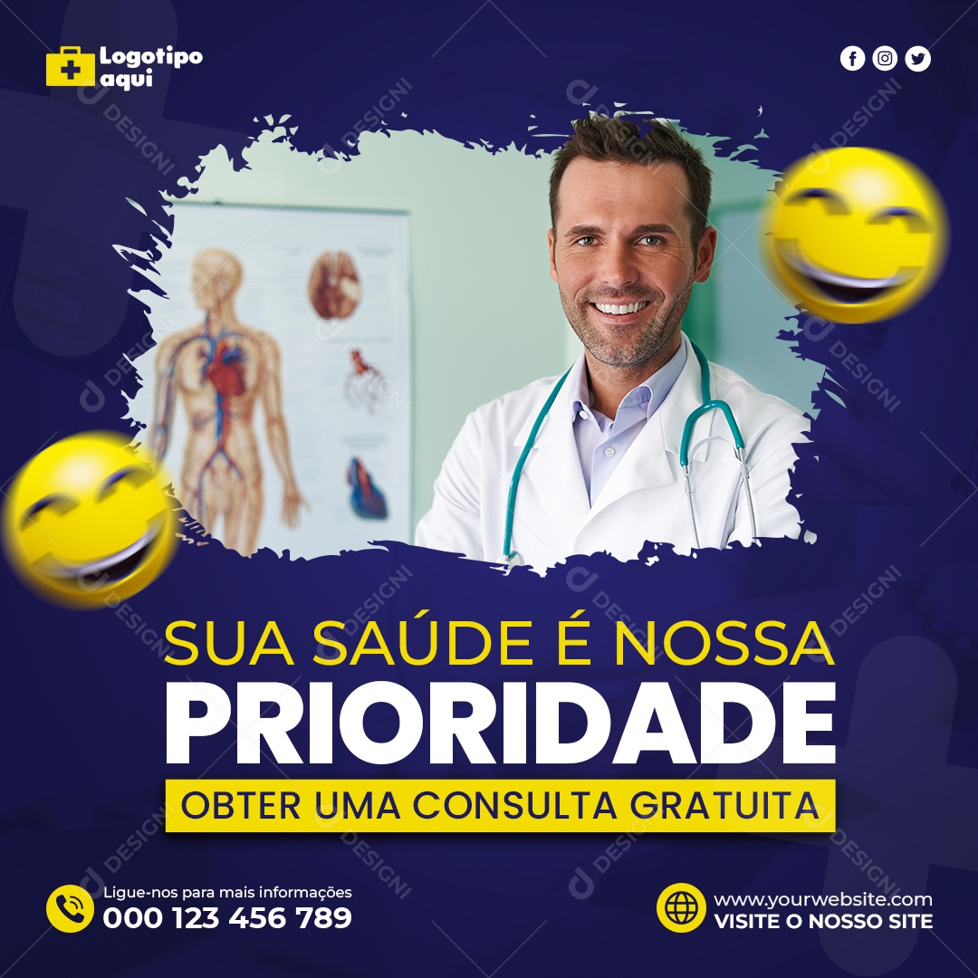 Sua Saúde é Nossa Prioridade Social Media PSD Editável