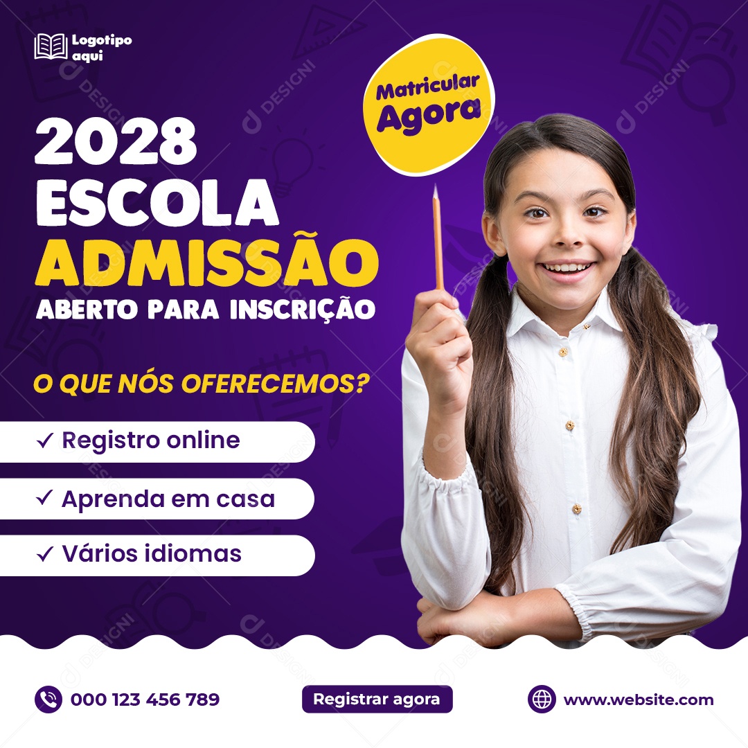 Escola Admissão Aberto Para Inscrições Social Media PSD Editável