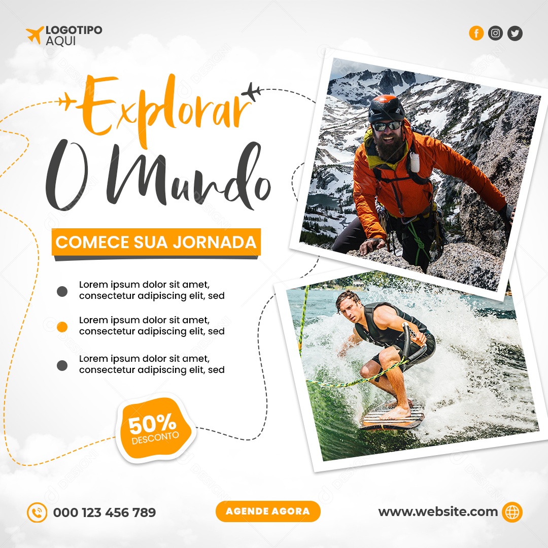 Explorar o Mundo Até 50% de Desconto Social Media PSD Editável