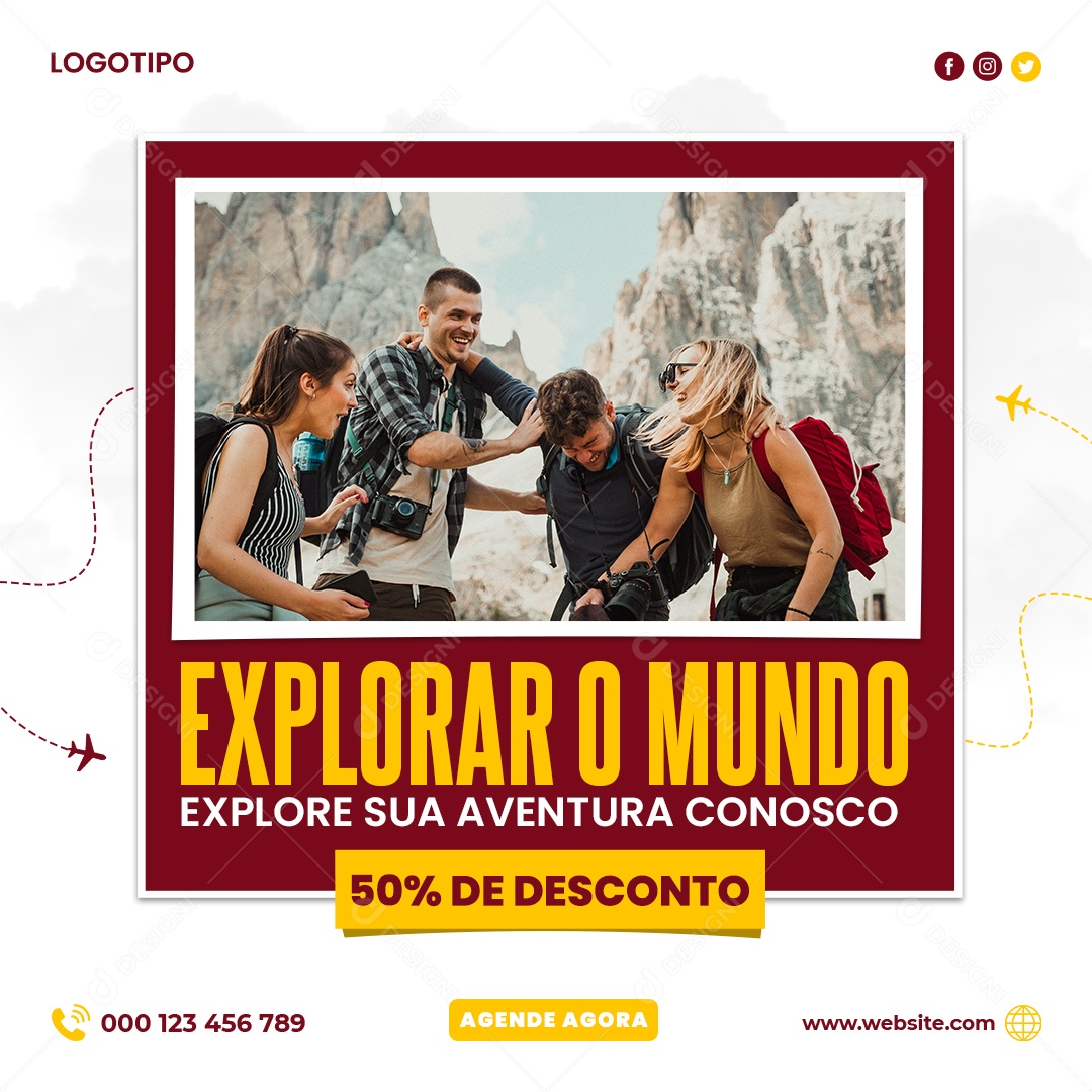 Explorar o Mundo Até 50% de Desconto Social Media PSD Editável