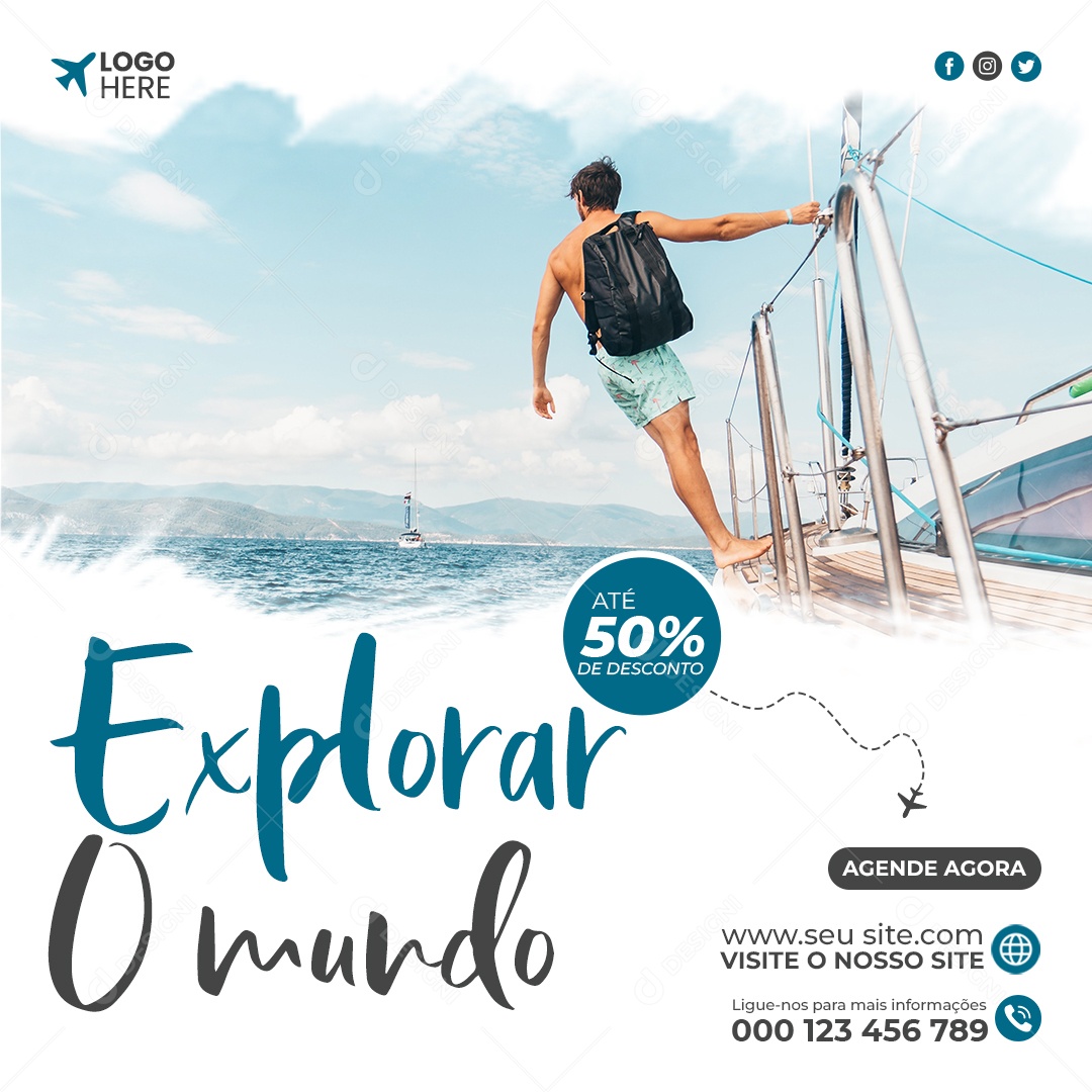 Explorar o Mundo Até 50% de Desconto Social Media PSD Editável
