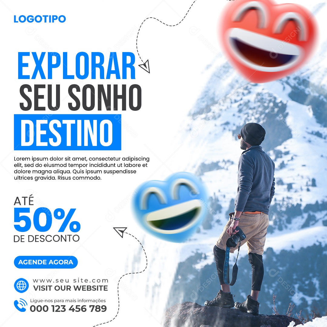 Explorar Seu Destino Dos Sonhos Até 50% de Desconto Social Media PSD Editável