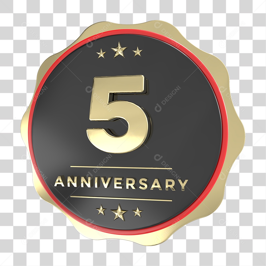 Selo 3D 5 Aniversário PNG Transparente