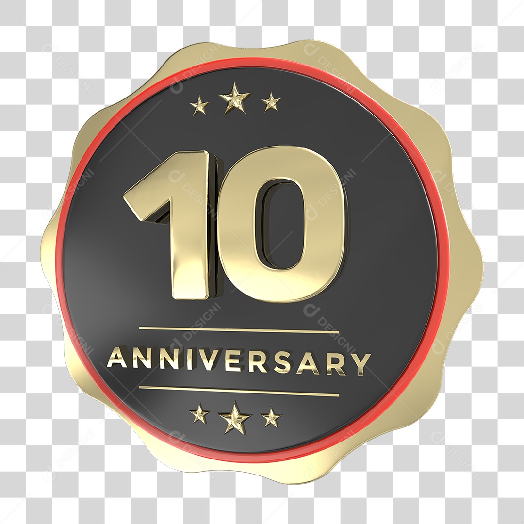 Selo 3D 10 Aniversário PNG Transparente
