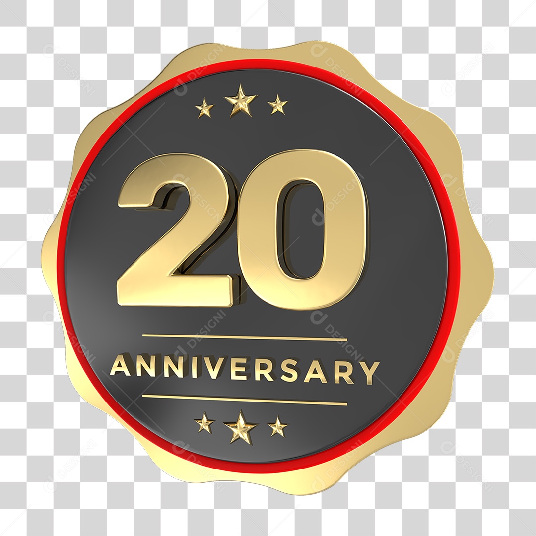 Selo 3D 20 Aniversário PNG Transparente