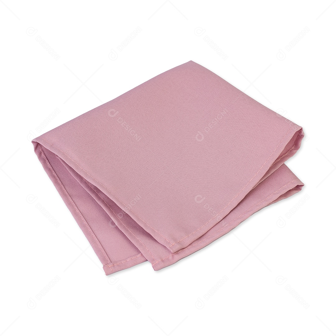 Guardanapo de tecido rosa dobrado isolado sobre fundo branco.