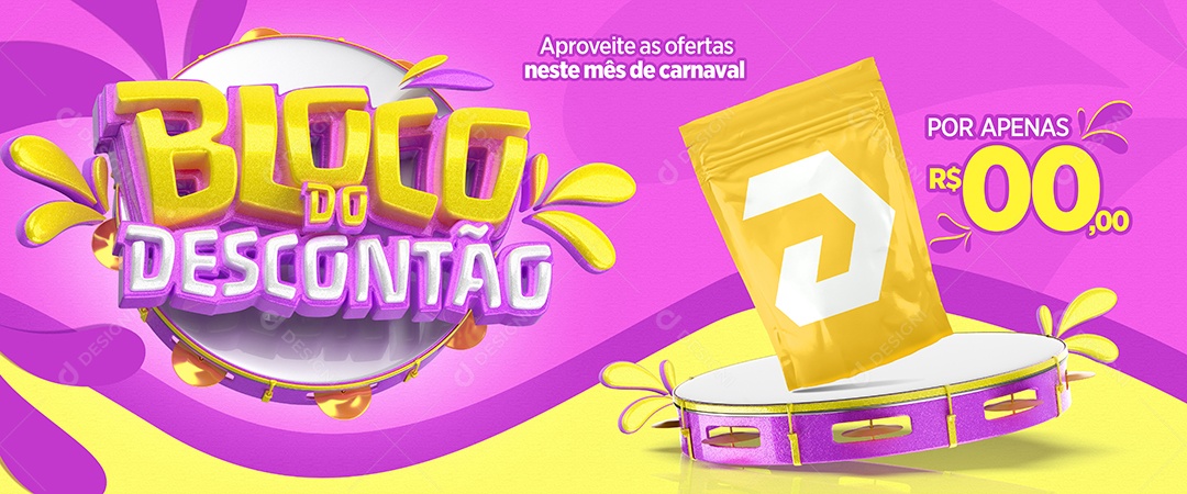 Banner Bloco do Descontão Aproveite as Ofertas Nesse Mês de Carnaval Social Media PSD Editável