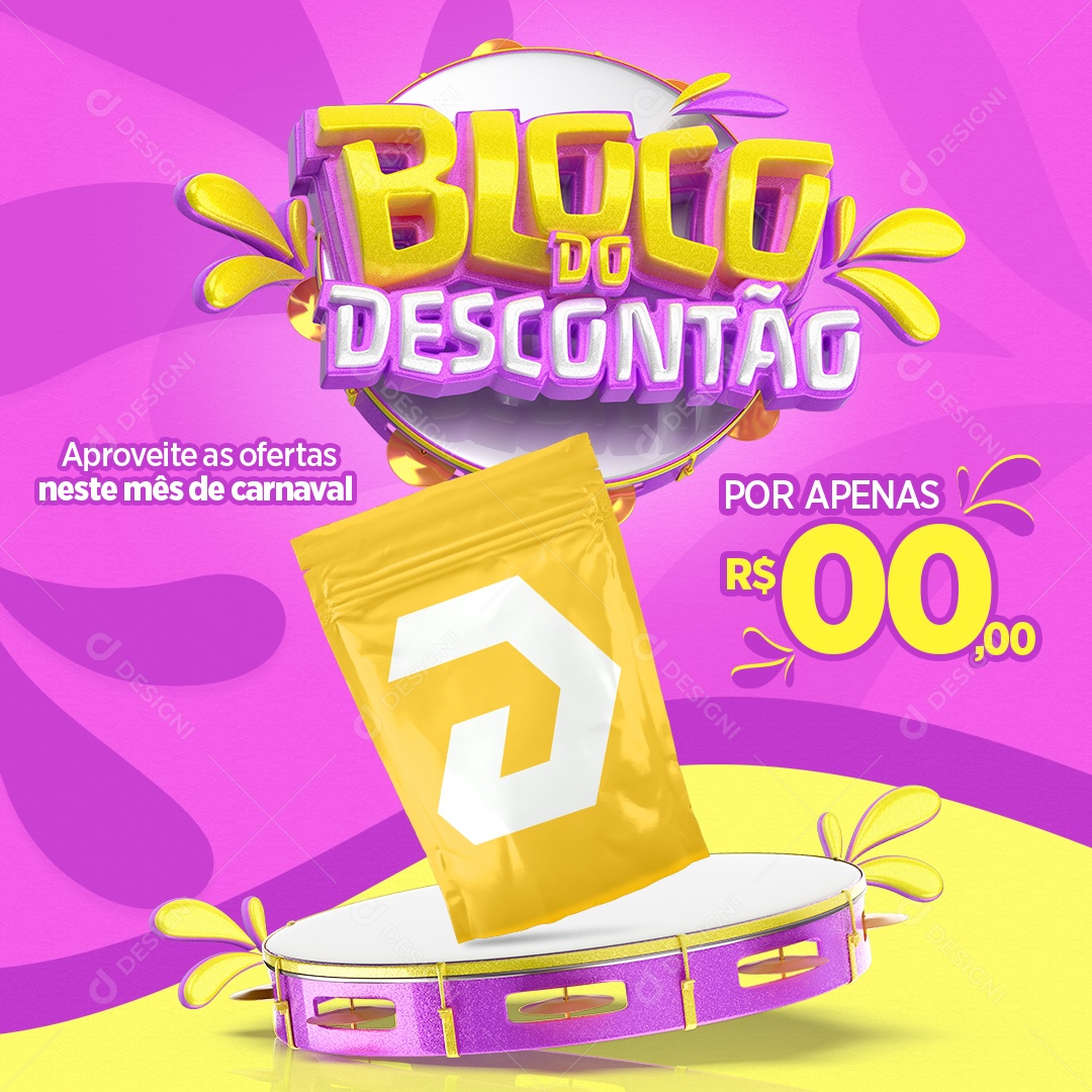 Bloco do Descontão Aproveite as Ofertas Nesse Mês de Carnaval Social Media PSD Editável