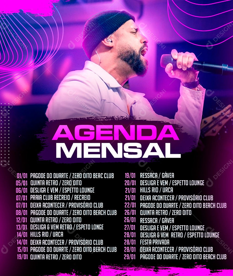 Post Flyer Agenda Semanal Social Media PSD Editável