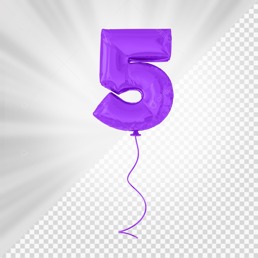 Number 5 Balloon 3D Purple Element For Composition PSD