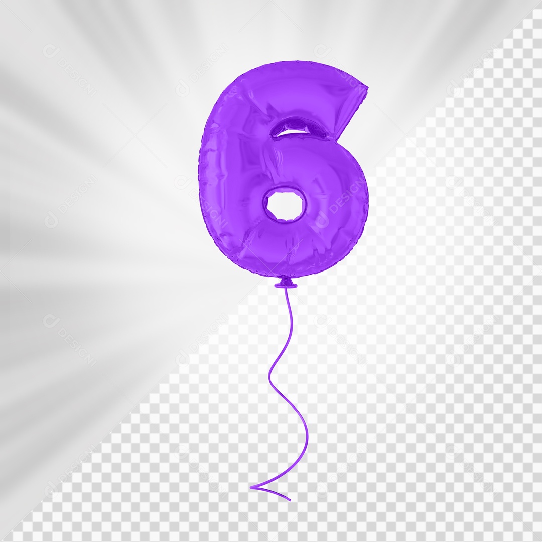 Balão de Número 6 Elemento 3D Roxo Para composição PSD