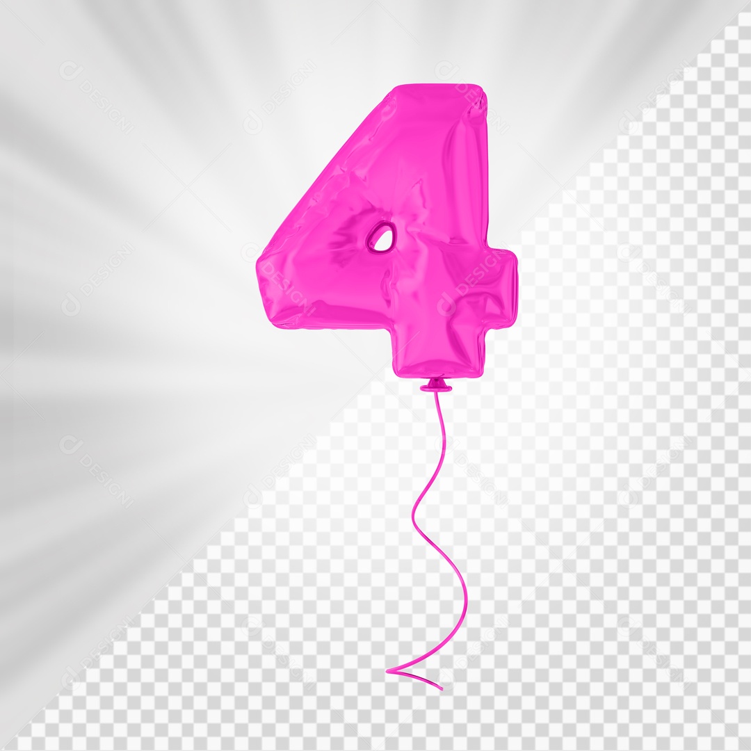 Balão de Número 4 Elemento 3D Rosa Para composição PSD