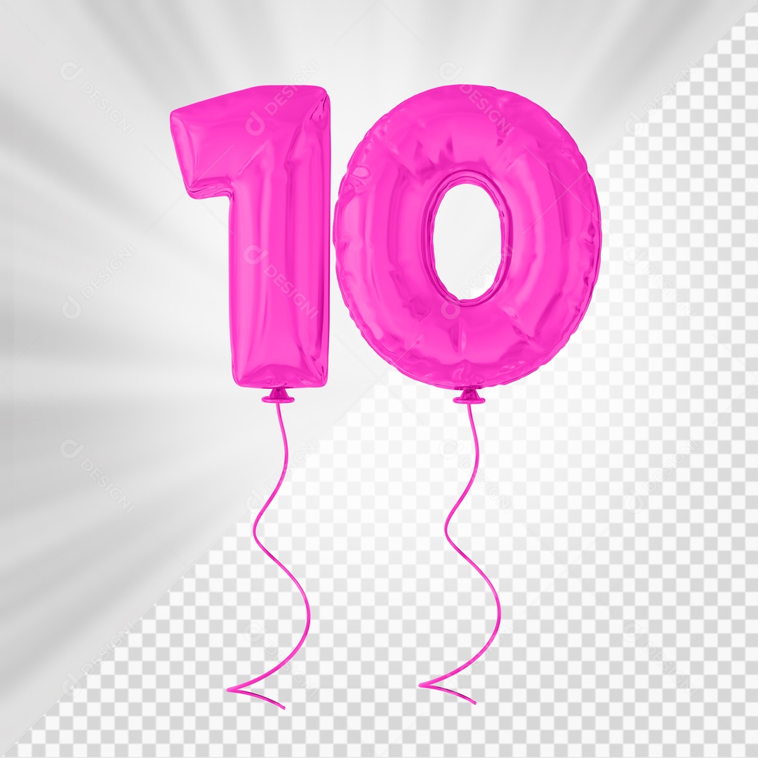 Balão de Número 10 Elemento 3D Rosa Para composição PSD