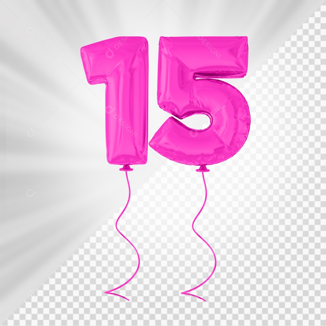 Balão de Número 15 Elemento 3D Rosa Para composição PSD
