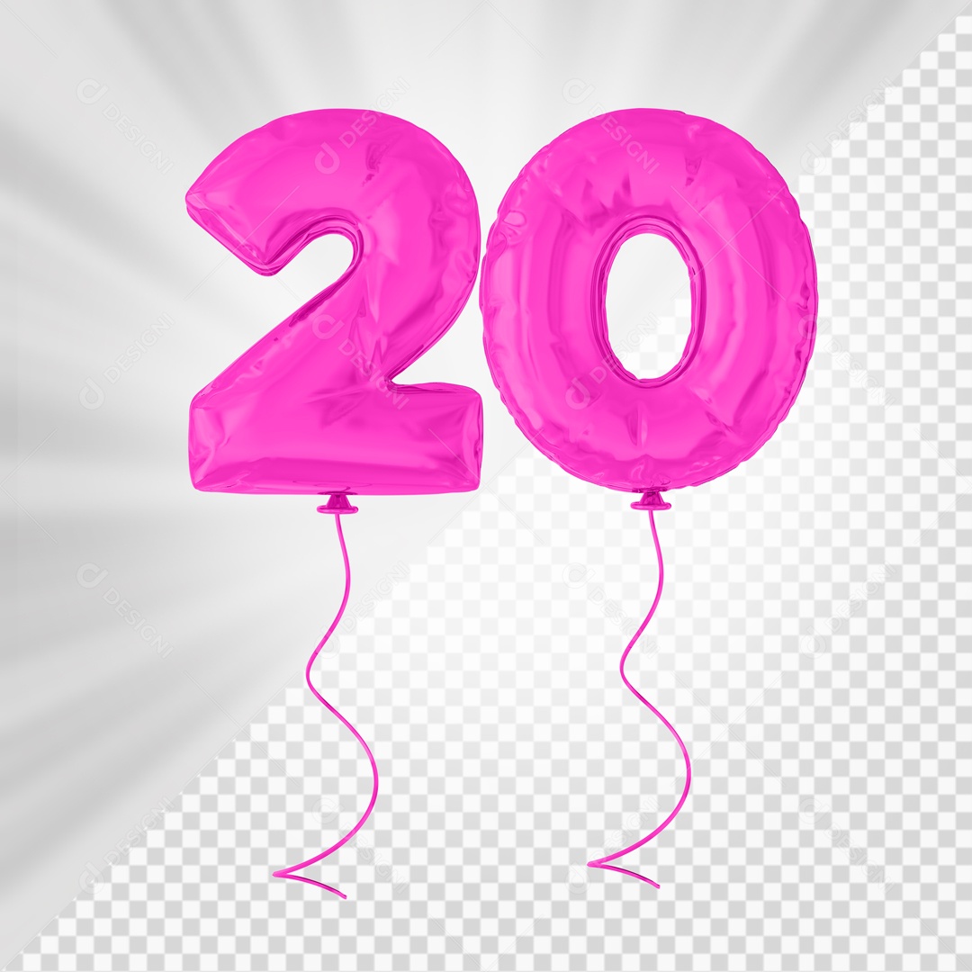 Balão de Número 20 Elemento 3D Rosa Para composição PSD