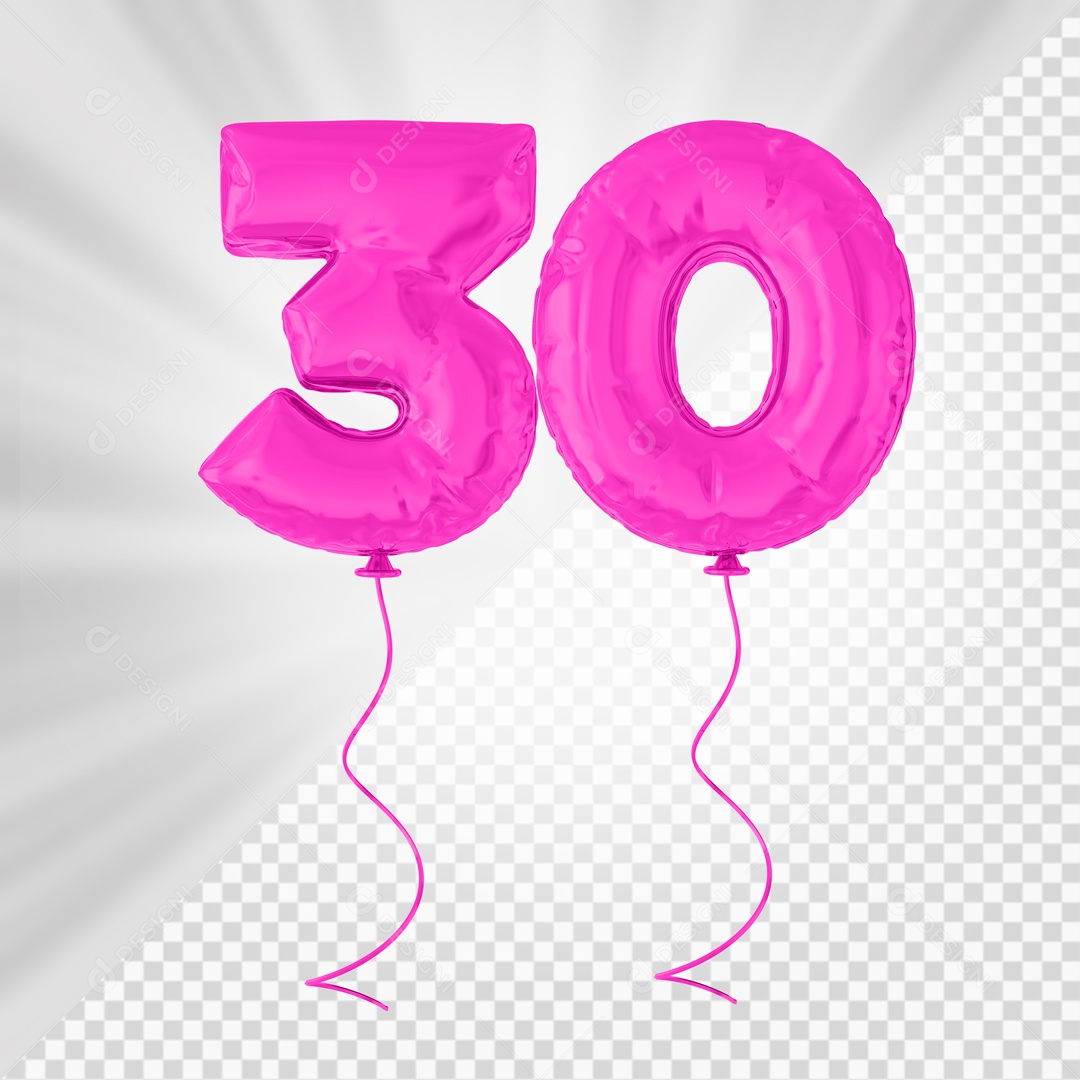 Number 30 Balloon Pink 3D Element For Composition PSD