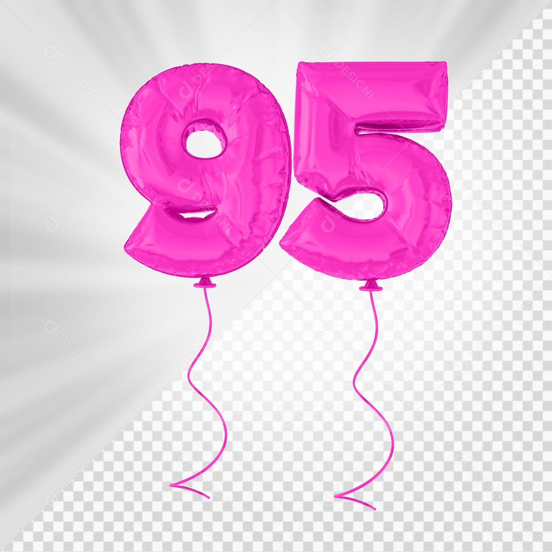 Balão de Número 95 Elemento 3D Rosa Para composição PSD
