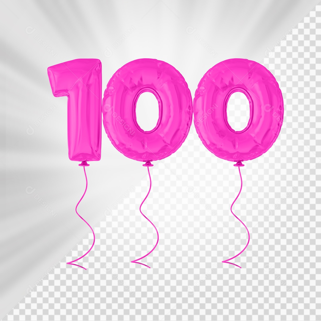 Balão de Número 100 Elemento 3D Rosa Para composição PSD