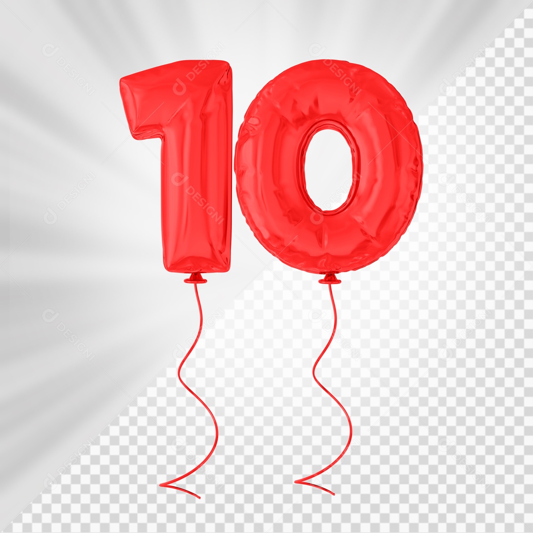 Balão de Número 10 Elemento 3D Vermelho Para composição PSD