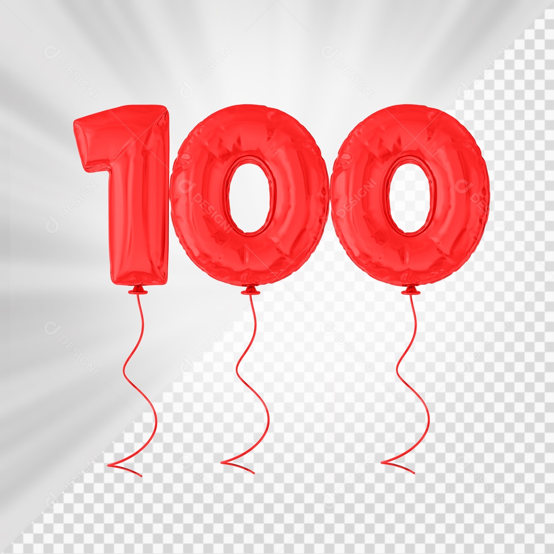 Balão de Número 100 Elemento 3D Vermelho Para composição PSD
