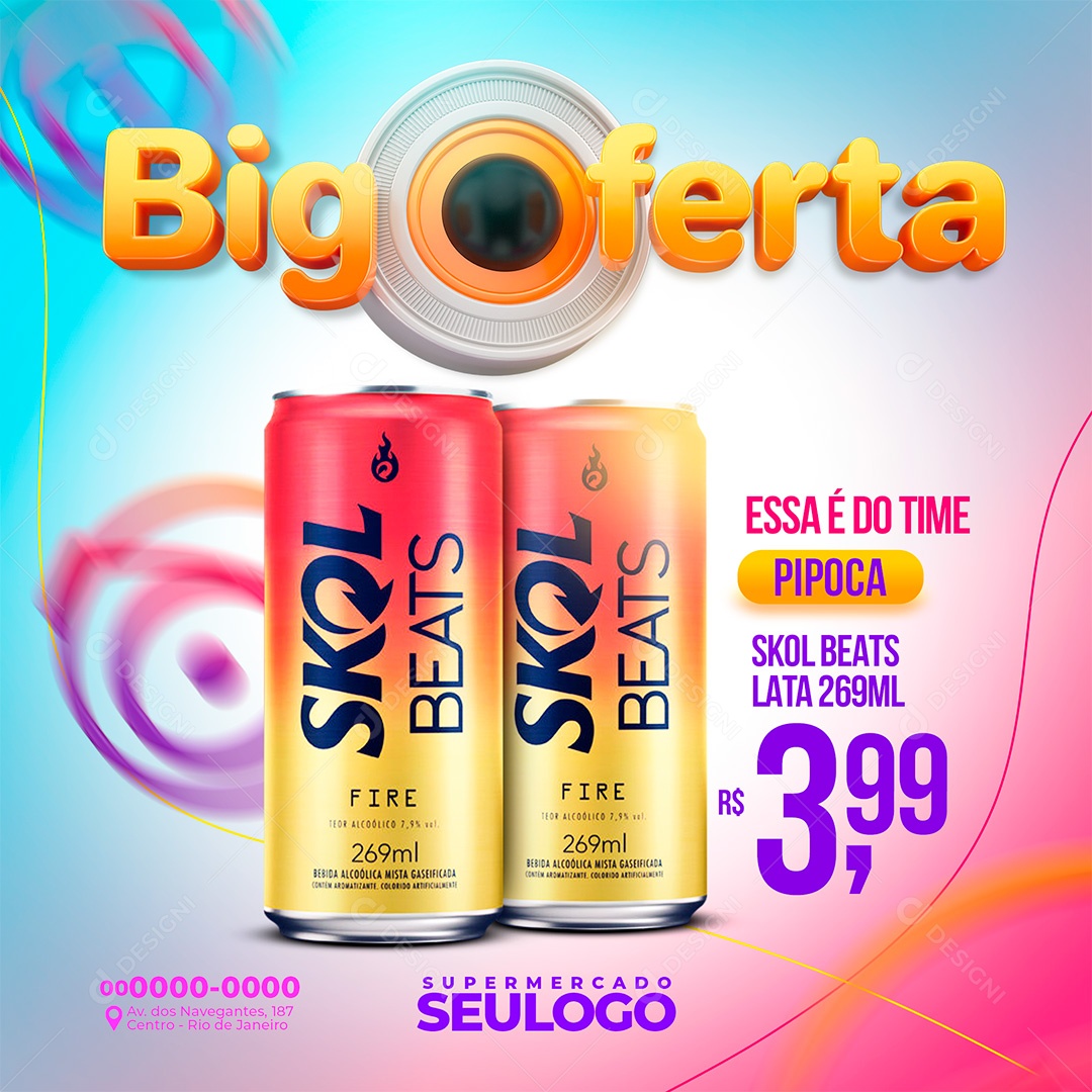 Post Big Oferta Skol Beats Essa É Do Time Pipoca Social Media PSD Editável