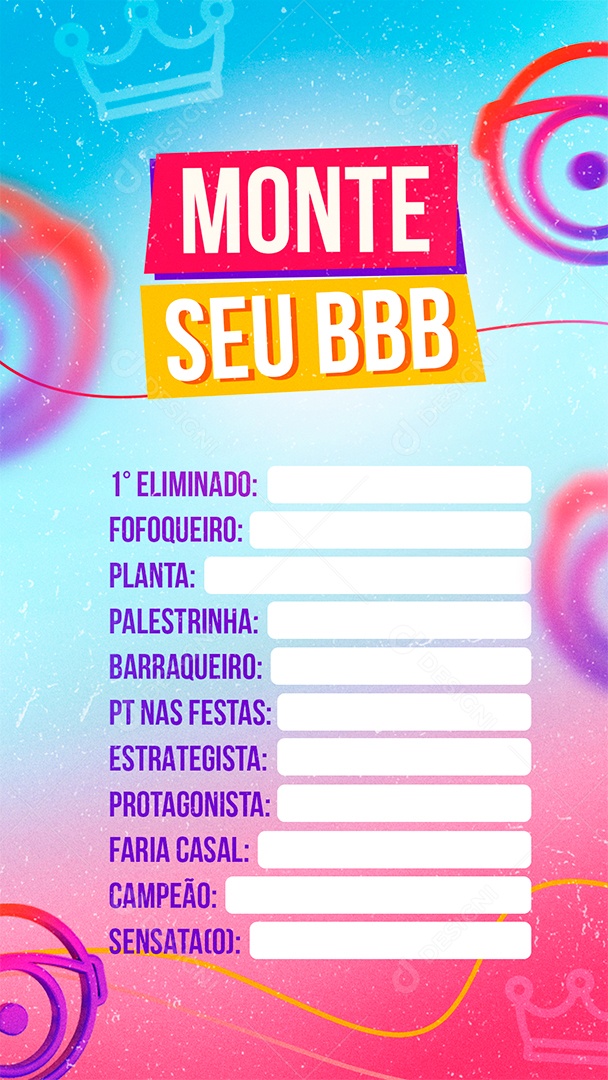 Post Big Brother Brasil Monte Seu BBB Social Media PSD Editável