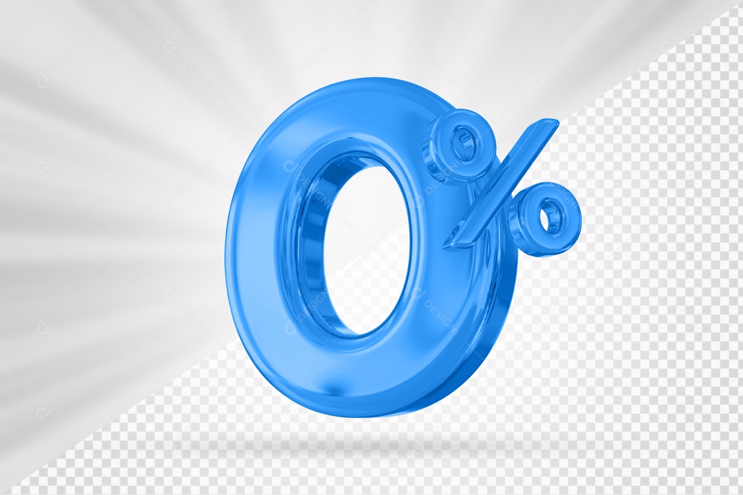 Número 0% por cento 3D Azul para Composição PSD
