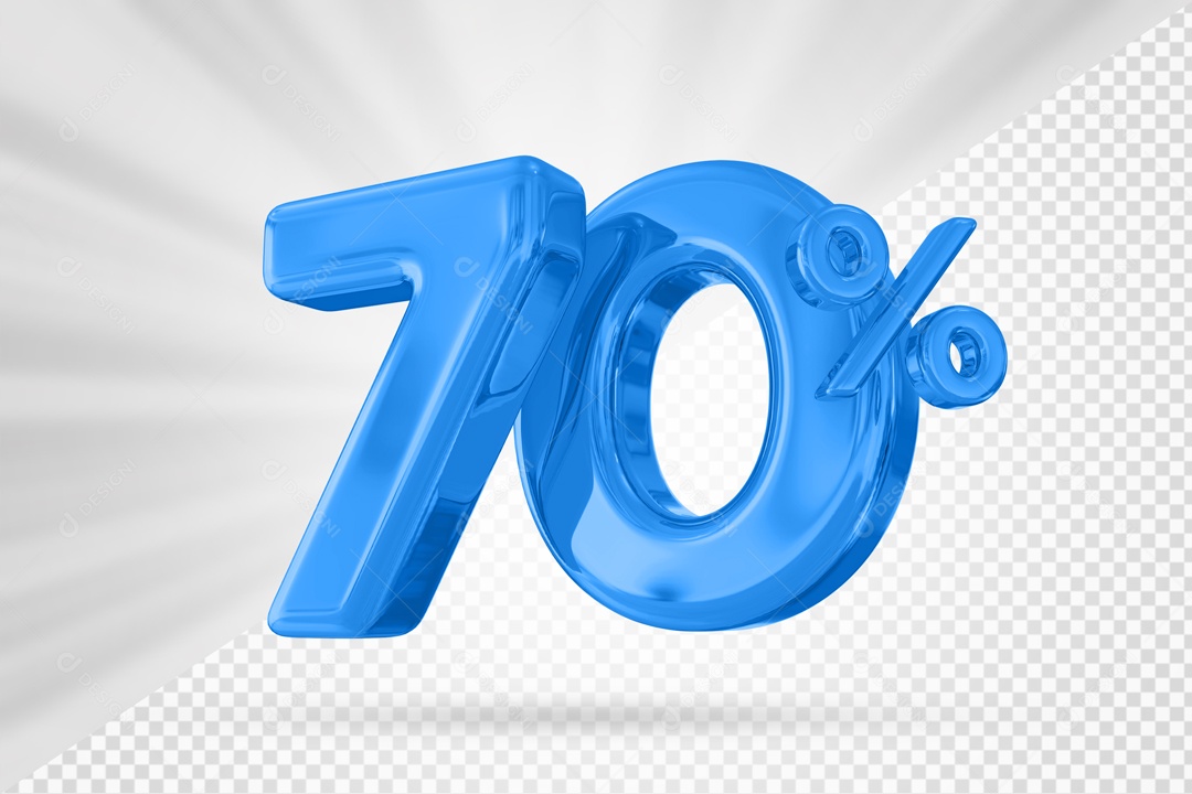 Número 70% por cento 3D Azul para Composição PSD