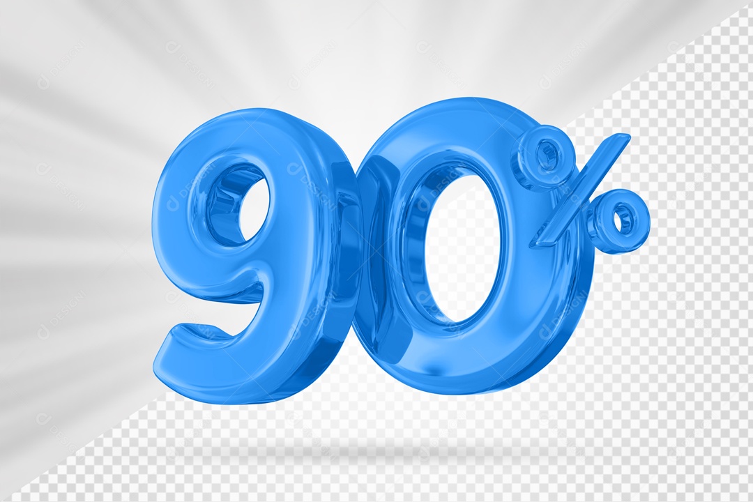Número 90% por cento 3D Azul para Composição PSD