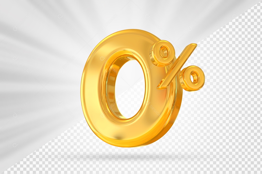 Número 0% por cento 3D Dourado para Composição PSD