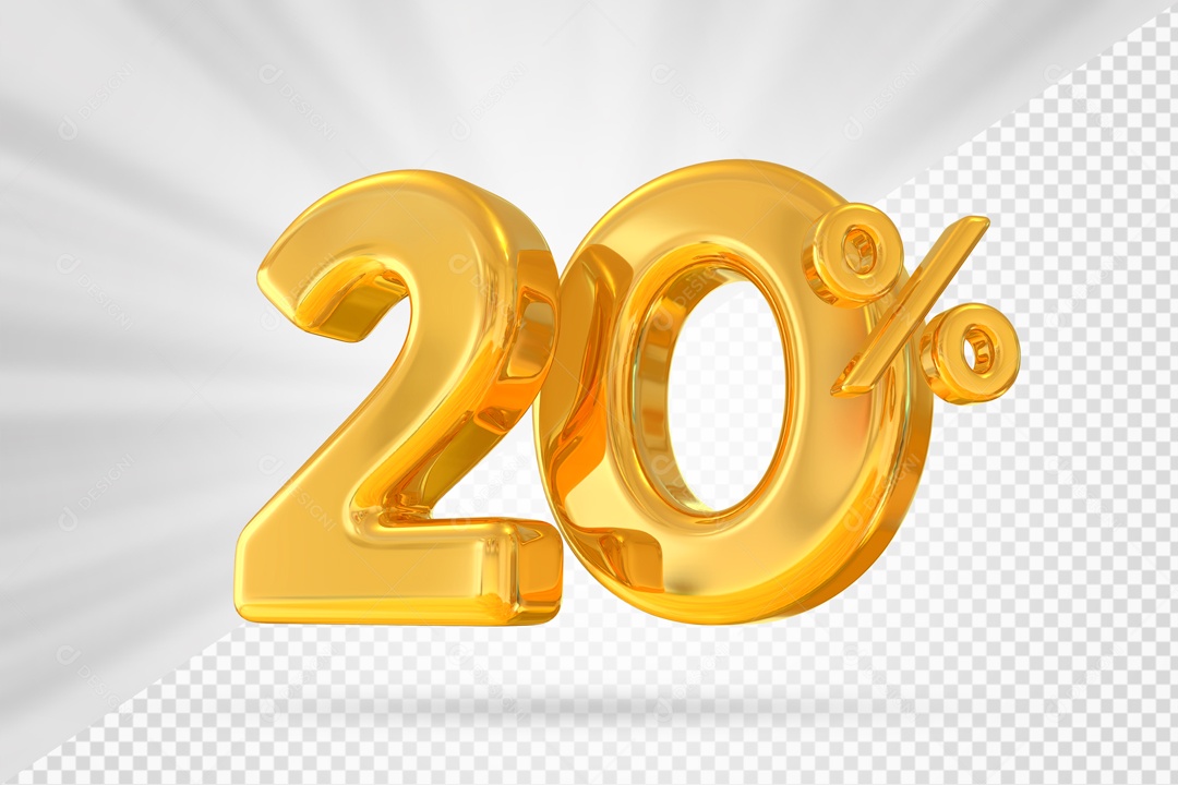 Número 20% por cento 3D Dourado para Composição PSD