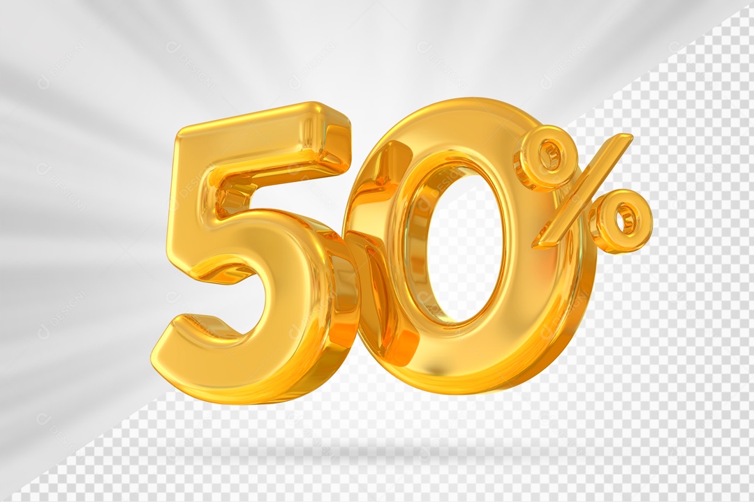 Número 50% por cento 3D Dourado para Composição PSD