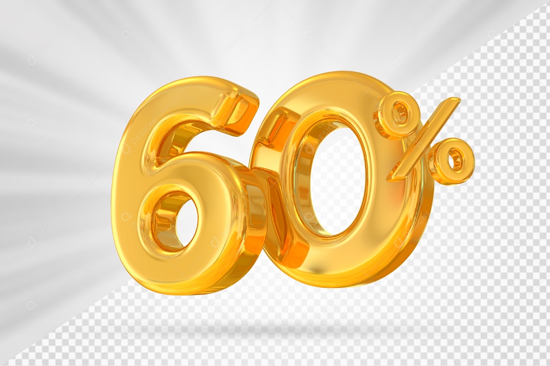 Número 60% por cento 3D Dourado para Composição PSD