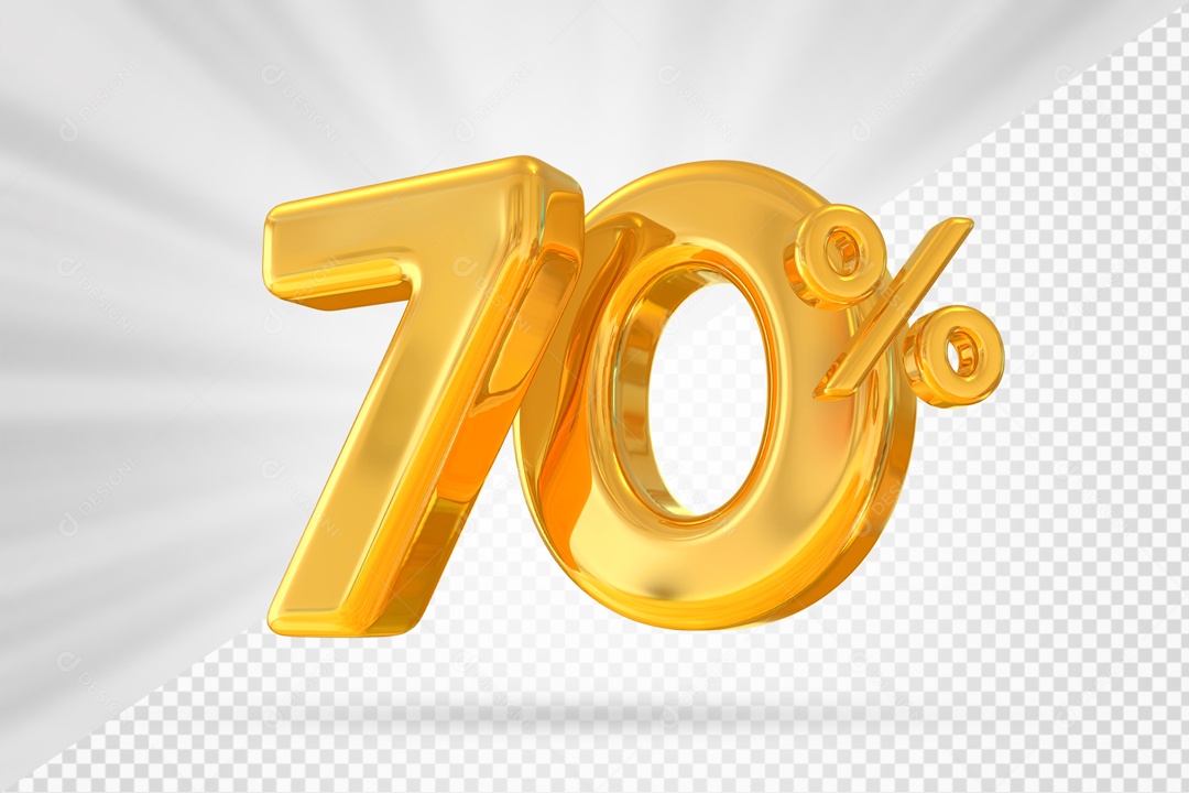 Número 70% por cento 3D Dourado para Composição PSD
