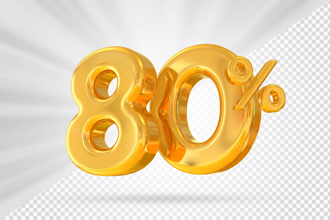 Número 80% por cento 3D Dourado para Composição PSD