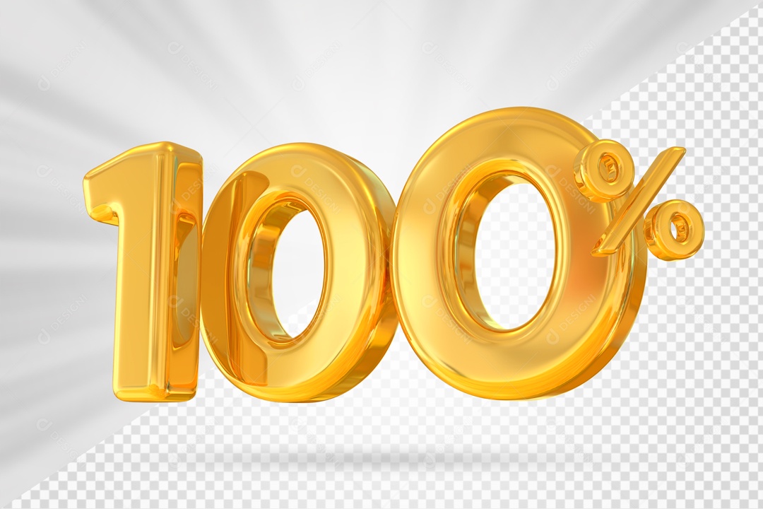 Número 100% por cento 3D Dourado para Composição PSD