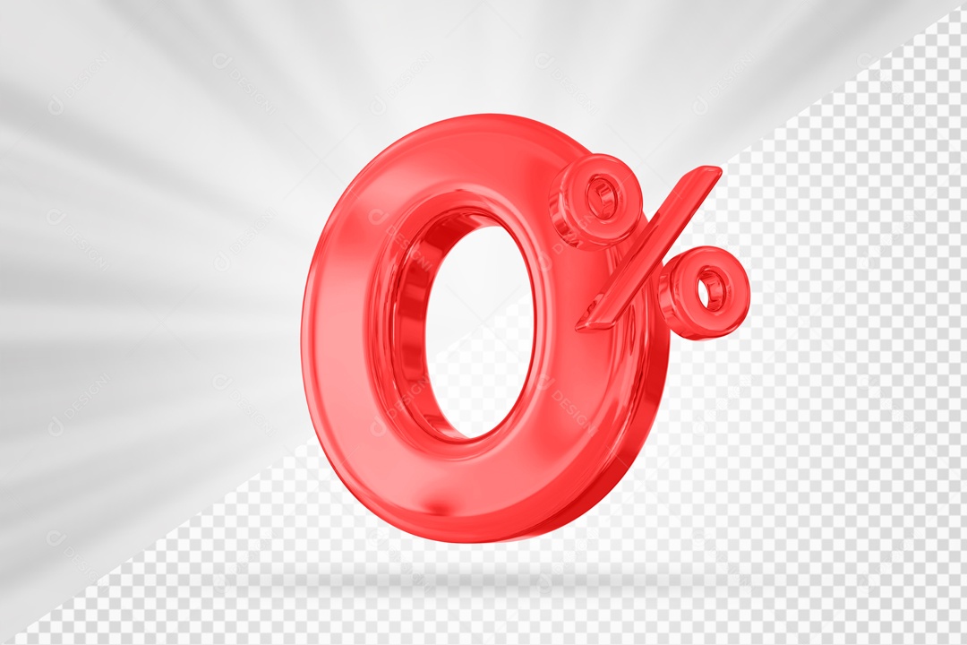Número 0% por cento 3D Vermelho para Composição PSD