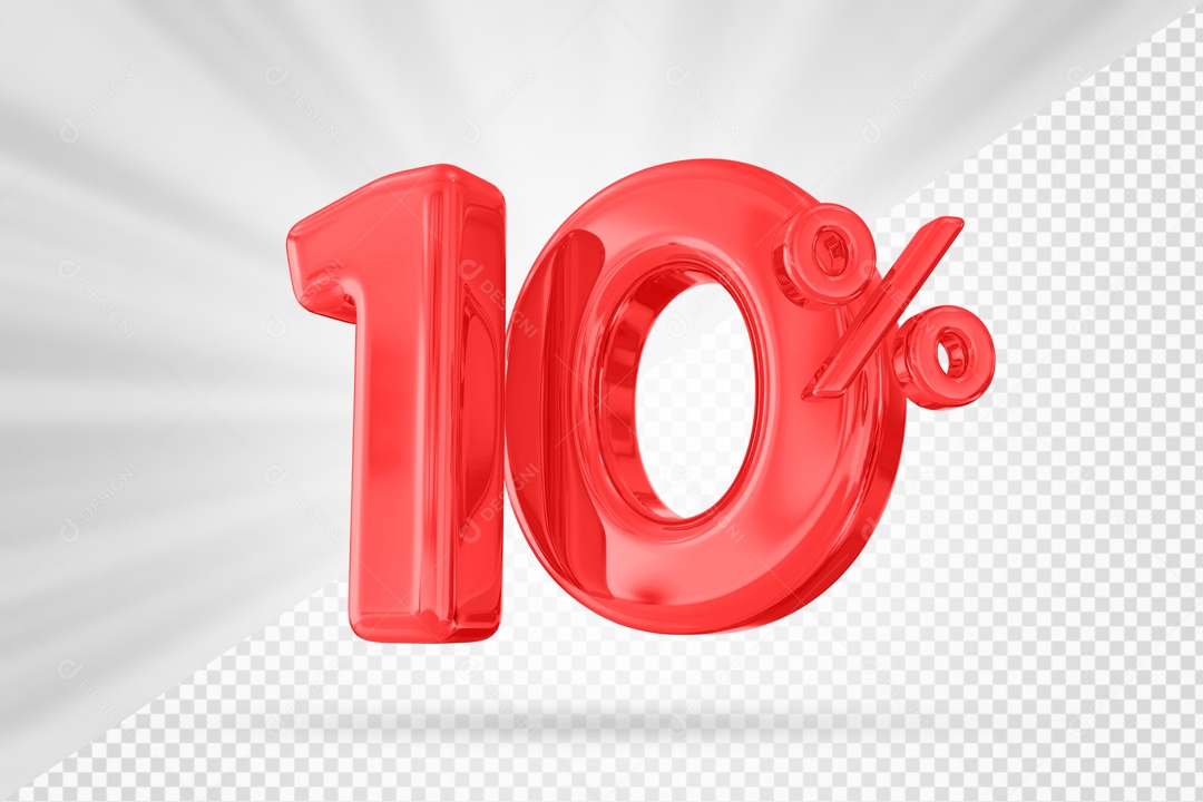 Número 10% por cento 3D Vermelho para Composição PSD