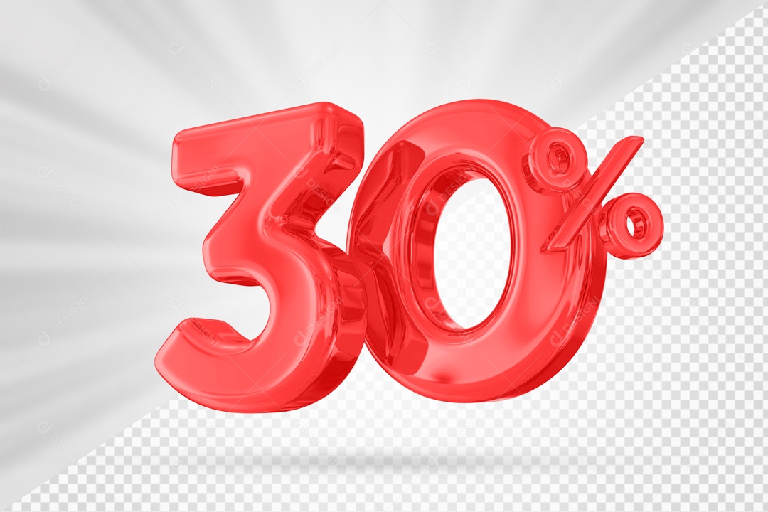 Número 30% por cento 3D Vermelho para Composição PSD