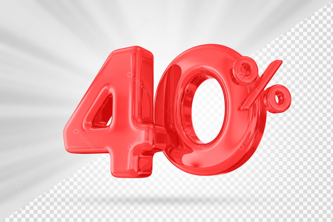 Número 40% por cento 3D Vermelho para Composição PSD