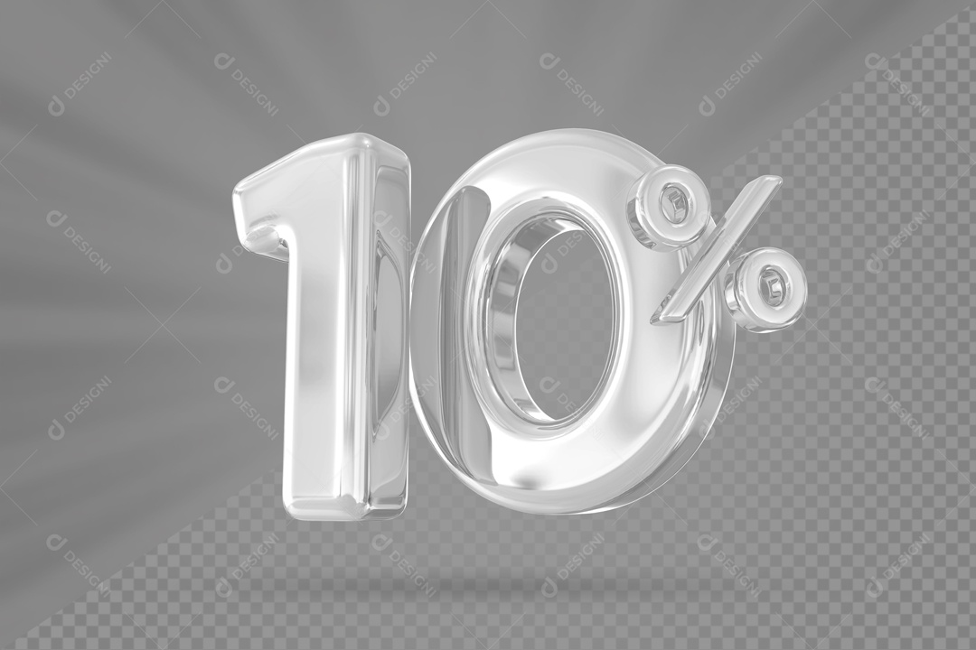Número 10% por cento 3D Prata para Composição PSD